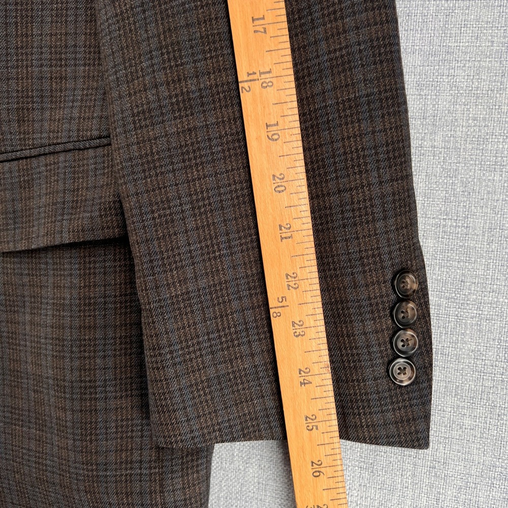 Jos‎ A Bank Wool Sport Coat Windowpane Plaid Blazer Men 46R Brown Tailored Ivy - Picture 9 of 12
